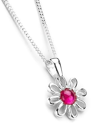 HENRYKA 925 Sterling Silver and Ruby Daisy Necklace | Flower Bridesmaid Jewellery | Gifts for Girlfriend, Sister, Mum