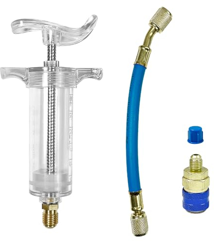 Tongboke Kit de Jeringa para Tinte de Aceite, Inyector de Aceite + Conector RáPido Recto + Manguera de LíQuido Transparente, para Aceite para Compresor, Tinte Fluorescente, Inyección de Refrigerante