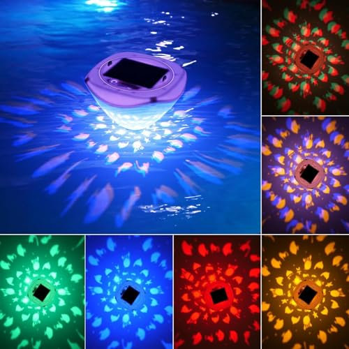 Lumière Piscine Flottante,Lampe Solaire Piscine avec RGB Couleurs Changement,Lumière Flottante de Piscine Solaire avec Petit Ombre Poisson,pour Piscine,Fontaine,Spa,Party Accessoires Piscine (1pcs)