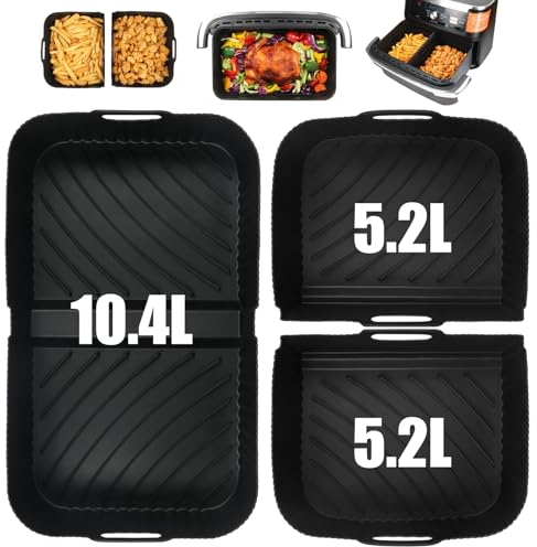 GINOYA Air Fryer Accessories for Ninja Flexi Drawer AF500UK AF500UKCP, 3pcs Air Fryer Silicone Liners for Ninja Foodi Flexdrawer Dual Megazone Air Fryer 10.4l AF500UK