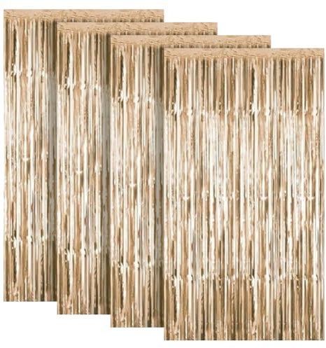 Lametta-Fransenvorhänge, metallische Lametta-Vorhänge, Party-Luftschlangen, glänzender Vorhang, Hintergrund, Fotokabinen-Hintergründe, dekorative Hintergrundvorhänge, champagnerfarben, goldfarben, 4