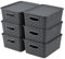 Bringer 6 Pack Plastic Woven Storage Basket with Lid, Stackable Lidded Storage Bins for Bathroom Kitchen Pantry Classroom, Grey