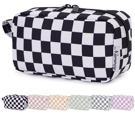 Kleine Make up Tasche für Handtasche, Karierte Kleine Kosmetiktasche Damen Schminktasche Klein, Kulturtasche Damen Klein Kulturbeutel, Makeup Tasche Makeup Bag (Schwarzes Schachbrett, klein)