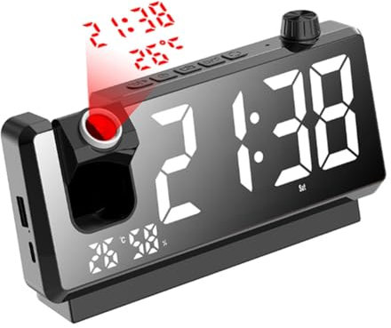 Stthherk Projection Alarm Clock HD LED Display Smart Projection Clocks for Bedroom 180 Degree Rotatable Digital Clock Projector B