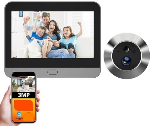 Smart 3MP 140° Wide View Angle Digital Peephole Eye Viewer WiFi IR PIR Detection Doorbell Door Camera Fit For Alexa Google(Door Camera 64G)