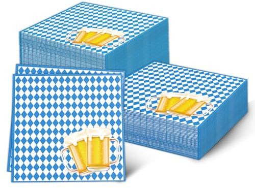 150 Stück Oktoberfest Servietten, Robofun Bayrisch Servietten Blau Weiß Karierte 33 x 33 cm Gefalzt Auf 16,5 x 16,5 cm 4-Lagiges Oktoberfest Deko Napkins, Oktoberfest Accessoires