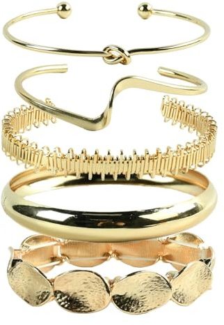 EKKONG 5 Pcs Armbänder für Damen,Armreif Damen Gold Armband Damen Breites Armreif Set,Dicke Armbänder,für Damen, Modeschmuck