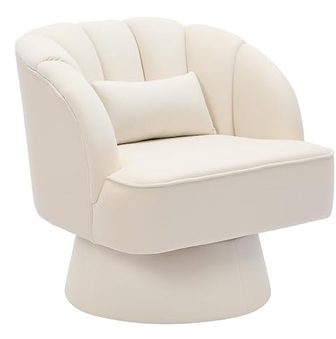 Garvee Bequemer 360° drehbarer Lounge Sessel aus Samt – Moderner runder Akzentstuhl mit Armlehnen – Barrel Club Chair für Wohnzimmer, Schlafzimmer, Lesebereich, Büro – Samt | Beige