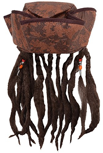 Caribbean Jack Sparrow Fancy Dress Pirate Hat With Hair & Beads