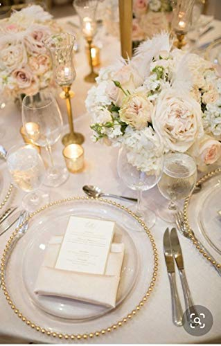 Sottopiatto in vetro con perline color oro, natalizio, per eventi e matrimoni, diametro: 33 cm