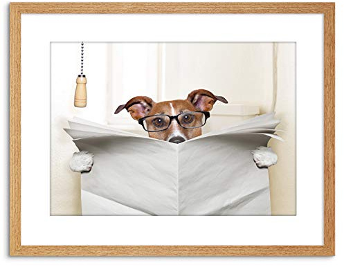 Wee Blue Coo Photo Mock Jack Russell Toilet Reading Newspaper Art Print Framed Poster Wall Decor 9x7 inch