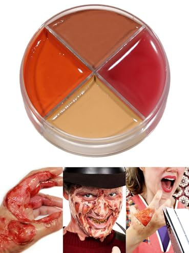 Professionelle Theater-Schminke für Brandwunden - Horror Make-Up Set Creme Schminkdose 4 Farben - Halloween Karneval Motto-Party