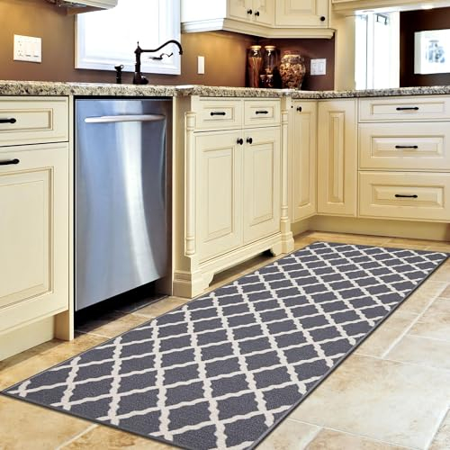 Ottomanson Glamour-Kollektion Teppichläufer mit Gummirückseite und elegantem Gitter-Design, 50 cm x 150 cm, Grau