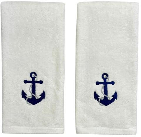Serafina Home Summer Soft Absorbent Anchor Gästehandtücher: nautischer blauer Anker mit grauem Seil, Küsten-Design, 2 Stück (Einzelanker)