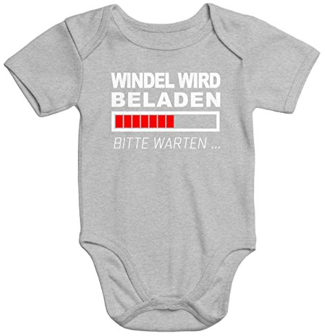 MoonWorks lustiger Baby-Body Windel Wird beladen Bio-Baumwolle Kurzarm Aufdruck grau 0-3 Monate