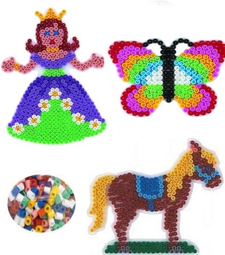 Hama Happy Price Toys (Set 67) Midi Stiftplattenbeutel Schmetterling,Prinzessin und Pferd - im Blister Beutel + 100 Bunte Bügelperlen
