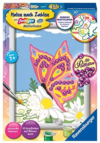 Ravensburger CreArt 28474 - Schmetterling - Malen nach Zahlen für Kinder ab 7 Jahre, Malset mit Rahmen, Pinsel und Acrylfarben, Geschenk für Mädchen und Jungen