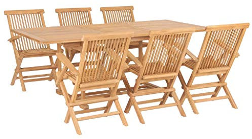 Festnight 7-TLG. Garten Essgruppe |1 Ausziehbarer Tisch & 6 Klappstühle | Sitzgarnitur Gartenmöbel Garten-Garnitur Gartenset Sitzgruppe Lounge Essgruppe 150-200 x 100 x 75 cm Massivholz Teak