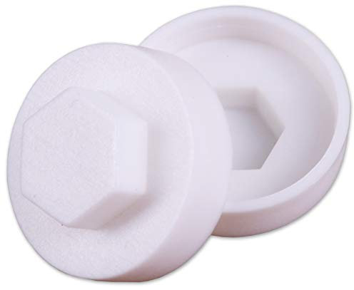 50x White Hex TEK Roofing Cover Caps for 16mm Washer/Coverage & 8mm Recess