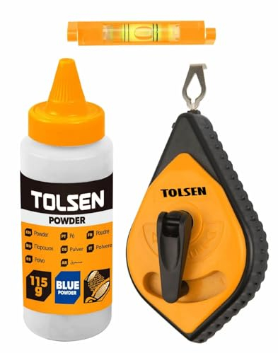 Tolsen Chalk Line Reel Set - Heavy Duty, Fast Rewind, Builders Chalk String Kit - 30m (100ft) Line