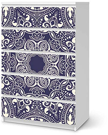 Möbelfolie passend für IKEA Malm Kommode 6 Schubladen (hoch) I Möbelsticker - Möbel-Tattoo Sticker Aufkleber I Deko Ideen Wohnung für Schlafzimmer, Wohnzimmer - Design: Blue Mandala