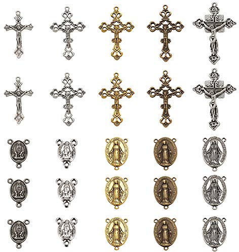 PandaHall Tibetischer Rosenkranz-Kreuz-Anhänger für Rosenkranz, Halskette, Schmuckherstellung, Bronze Wildlederimitat Silber