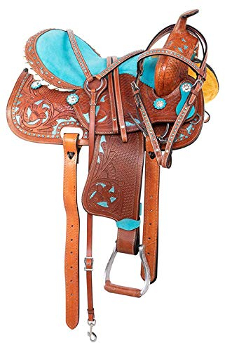 Wonder Wish Westernsattel Barrel Racing türkis blau Show Trail Pferdesattel Premium Leder
