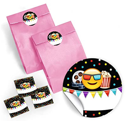 12 Geschenktüten/Hellrosa + 12 Aufkleber Kino Cinema-Party für Mitgebsel Gastgeschenk beim Kindergeburtstag Jungen Mädchen