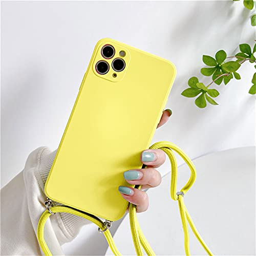 Emlivi Mobile Phone Chain Case for iPhone 11 - Necklace Case - with Cord for Hanging - Liquid Silicone Mobile Phone Case - with Strap Cord - with Case for Hanging - for iPhone 11 - Yellow