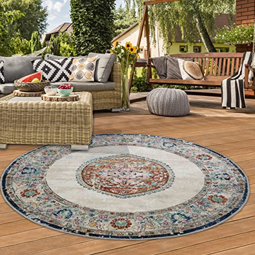 Teppich-Traum In- & Outdoor Teppich Vintage Blumen Rot Orange Ø 160 cm