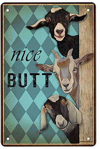 Blechschild Nice Butt Goats, Wandkunst, Leinwanddruck, lustiger Vintage-Retro-Poster, Gemälde mit niedlichen Ziegen, für Zuhause, Schlafzimmer, Badezimmer, Dekoration, vertikal, 20,3 x 30,5 cm.