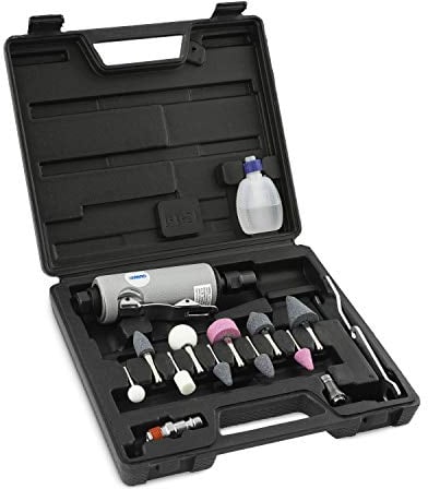 ABAC Druckluft-Geradschleifer für Kompressor G-201, Druckluftschleifer mit Gummigriff, 5 Schleifstifte mit 3 mm Schaft und 5 mit 6 mm Schaft, 25.000 U/min, Max Druck 6 Bar