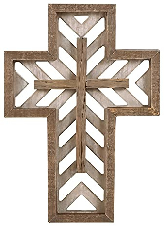 NIKKY HOME Crucifix Wall Cross - 12 Inch Handmade Unique Rustic Wooden Catholic Spiritual Art Church Easter Decor - Brown