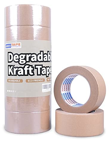 ADHES Biodegradable Kraft Paper Tape Eco Friendly Packing Tape Writable Non-Coated Surface for Masking, Sealing, and Packaging Use,5cm x 52m,6Rolls