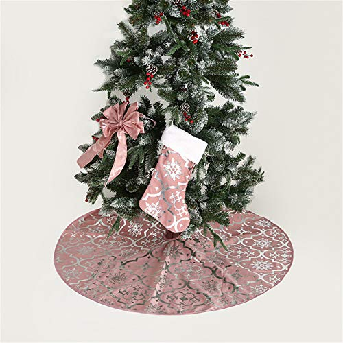 EXQULEG Weihnachtsbaum Decke Weihnachtsbaum Rock mit Weihnachtsstrumpf, Rund Christbaumdecke mit Schneeflocke, Weihnachten Deko Weihnachtsbaum Dekor 120cm (Rosa)