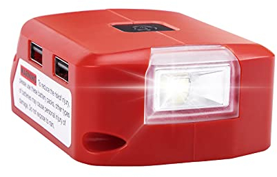 Akkuadapter für Milwaukee 18V Lithium-Ionen Akku, YEX-BUR Akkuladegerät mit 12V 2A DC Port & 3W 140LM LED Licht & Dual 5V 2.1A USB für Milwaukee 49-24-2371 M18 Stromquelle