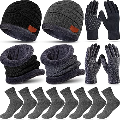 Handepo 10Pcs Winter Hat Scarf Glove Sock(Classic Style,Black, Gray)