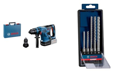 Bosch Professional BITURBO martillo perforador a batería GBH 18V-34 CF (sin baterías ni cargador,en maletín) + Set de 5 brocas para martillo Expert SDS plus-7X (Hormigón armado, Ø 5-10 mm)