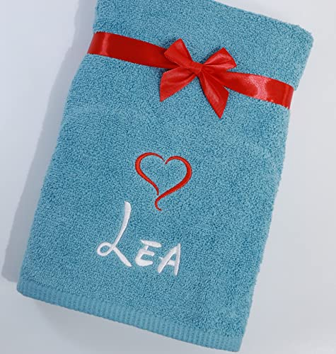 ★ Handtuch mit Namen und Motiv bestickt ★ Duchtuch ★ Geschenk ★ Badetuch ★ 500 g/m2 ★ (70 x 140 cm, Türkis)
