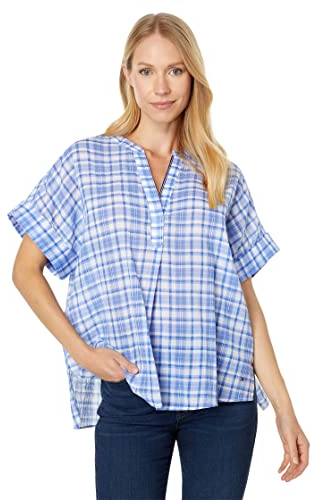 Tommy Hilfiger Kurzärmeliges Kariertes Popover, Provence Blue Multi, Groß