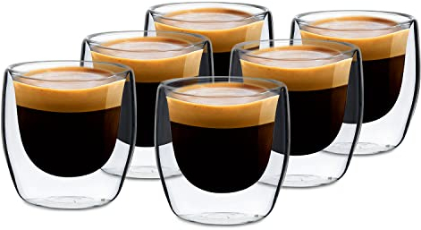 GLASWERK Set di tazze da caffè di design (6 x 80 ml), bicchieri a doppia parete – borosilicato