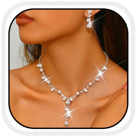 Unicra Pearl Brautschmuck Set Silber Strass Hochzeit Halsketten und Ohrringe Armband Set Formal Kostüm Prom Kristall Schmuck Sets für Frauen