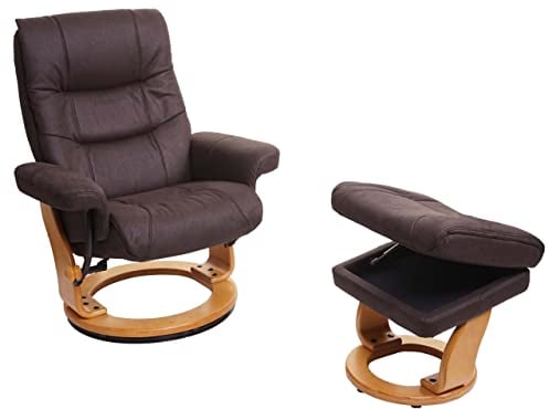 MCA Relaxsessel HWC-J42, Fernsehsessel TV-Sessel Hocker, Stoff - schwarz-braun Wildleder-Imitat, Gestell naturbraun