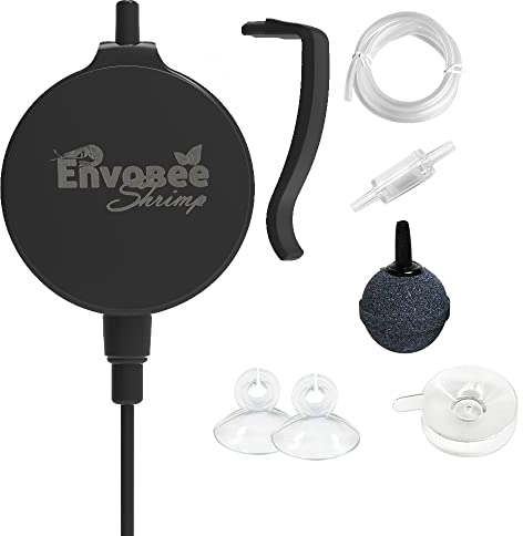 Aquarium Mini Air Pump Clip on Ultra Silent For Nano Fish Shrimp Oxygen Tank Energy Saving with Check Valve, Air Stone, Suction Cup for Tropical Tanks up to 50 Litre,1W (Black)