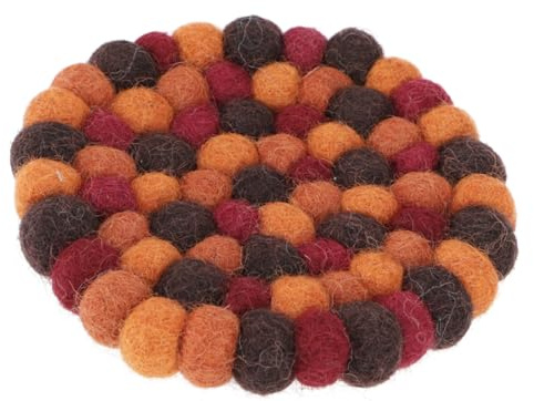 Filzuntersetzer aus Filzkugeln, runde Filzdekoration Ø 10 cm, rot/bunt | 100% Wolle, handgefertigt in Nepal, schmutz- und wasserabweisend, leicht zu reinigen, schützt Möbel vor Wasserflecken.