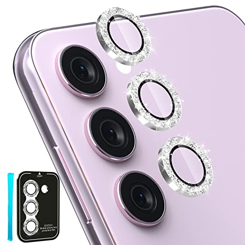 CloudValley Glitzer Kameraschutz für Samsung Galaxy S23 / S23+, Kamera Schutzfolie Bling [HD Klar, Kratzfest], Schutz Glas 9H Härte Schutz Linse Blasenfrei für S23/ S23 Plus 5G, Silber
