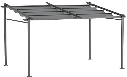 Outsunny Pergola Jardin extérieur pergola 4x3 adossée avec Toile coulissante rétractable Structure Acier Toile Polyester Haute densité 180 g/m² Incluse Gris