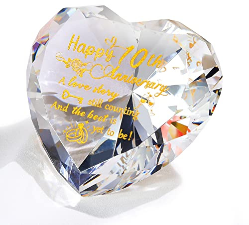 Ornalrist 10th Wedding Anniversary Tin Crystal Gifts 10 Years Souvenir | 10th Wedding Anniversary Romantic Presents for Her Him, Heart Crystal Keepsake 10th Marriage Anniversary Home Ornament
