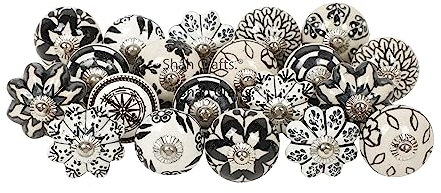 Shah Crafts.Ceramic Door Knobs, Set of 20 Assorted Flower Designs Handmade Vintage for Interior Furniture, Cabinet Cupboard Wardrobe Drawers Pulls Handles