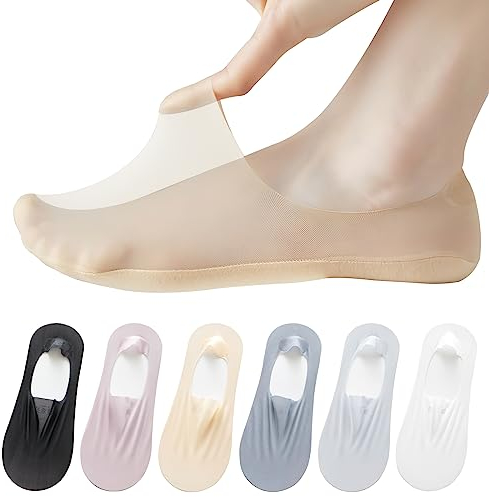 AYPOW 6 Paar Damen Ultra Unsichtbare Socken, Ultraleichte Atmungsaktive Low Cut Liner & Schnitt, Rutschfest Silikon, Ballerina Socken für Loafer Flache Schuhe